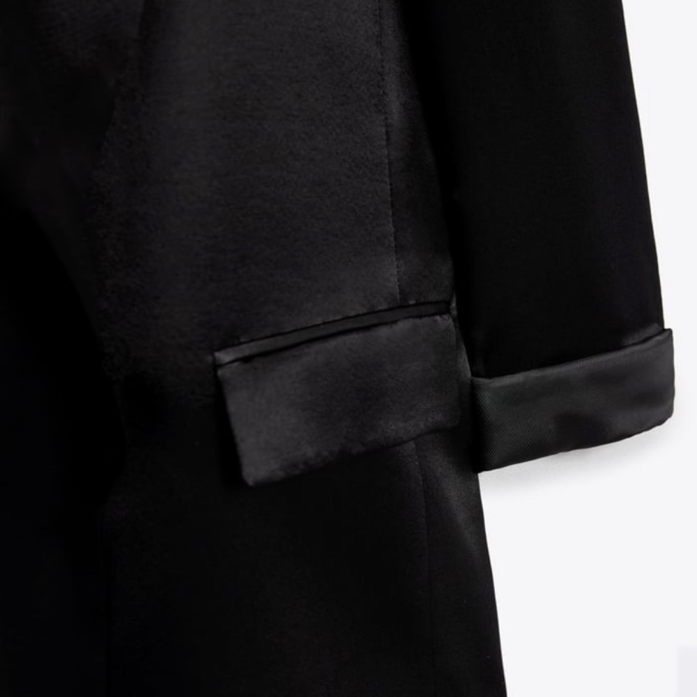 Zara Turned-Up Cuff Satin Effect Blazer Black Size S - Picture 9 of 12